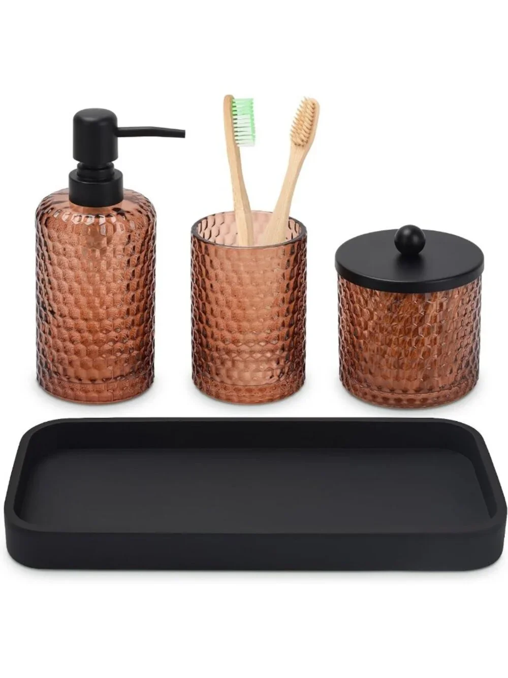 Stylish 4-Piece Amber Glass Bathroom Accessories Set - Soap Dispenser